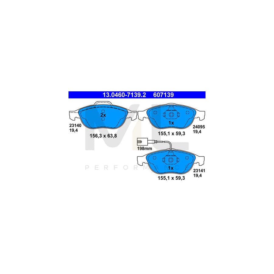 ATE 13.0460-7139.2 Brake pad set incl. wear warning contact