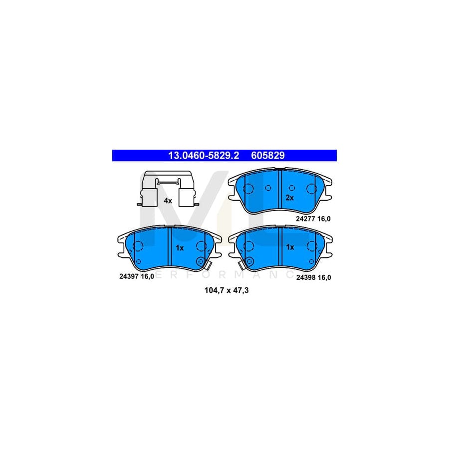 ATE 13.0460-5829.2 Brake pad set for HYUNDAI Amica / Atoz (MX) with acoustic wear warning, with accessories