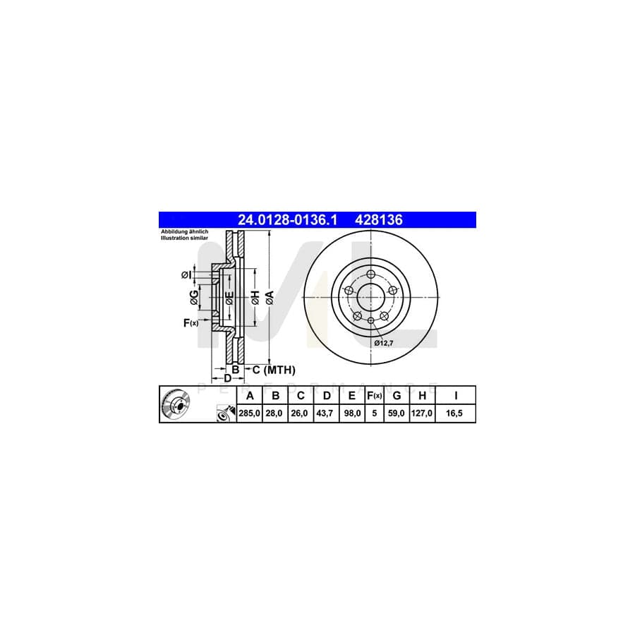 ATE 24.0128-0136.1 Brake Disc Vented, Coated  - 1 piece