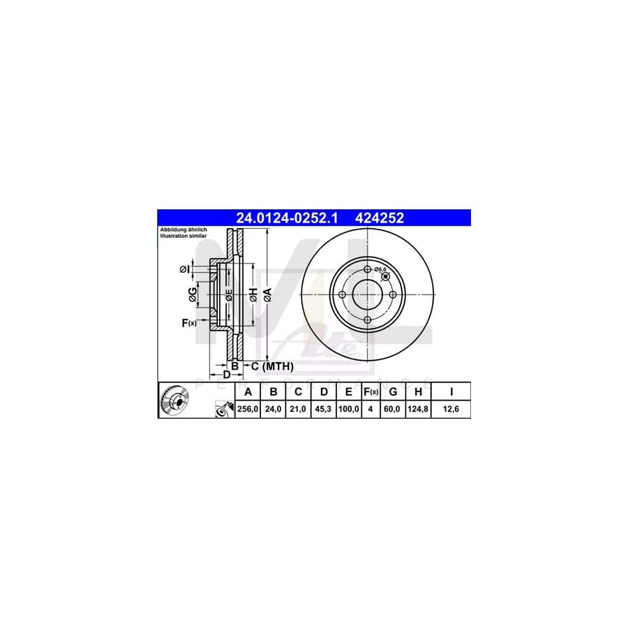 ATE 24.0124-0252.1 Brake Disc Vented, Coated  - 1 piece