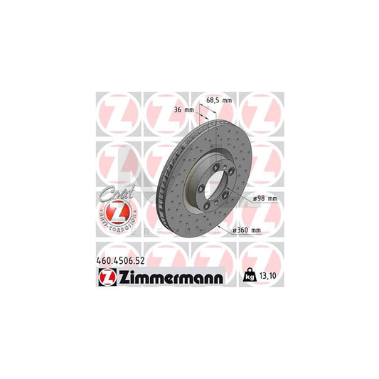 ZIMMERMANN 460.4506.52 Brake Disc for PORSCHE PANAMERA Internally Vented, Perforated, Coated, High-carbon