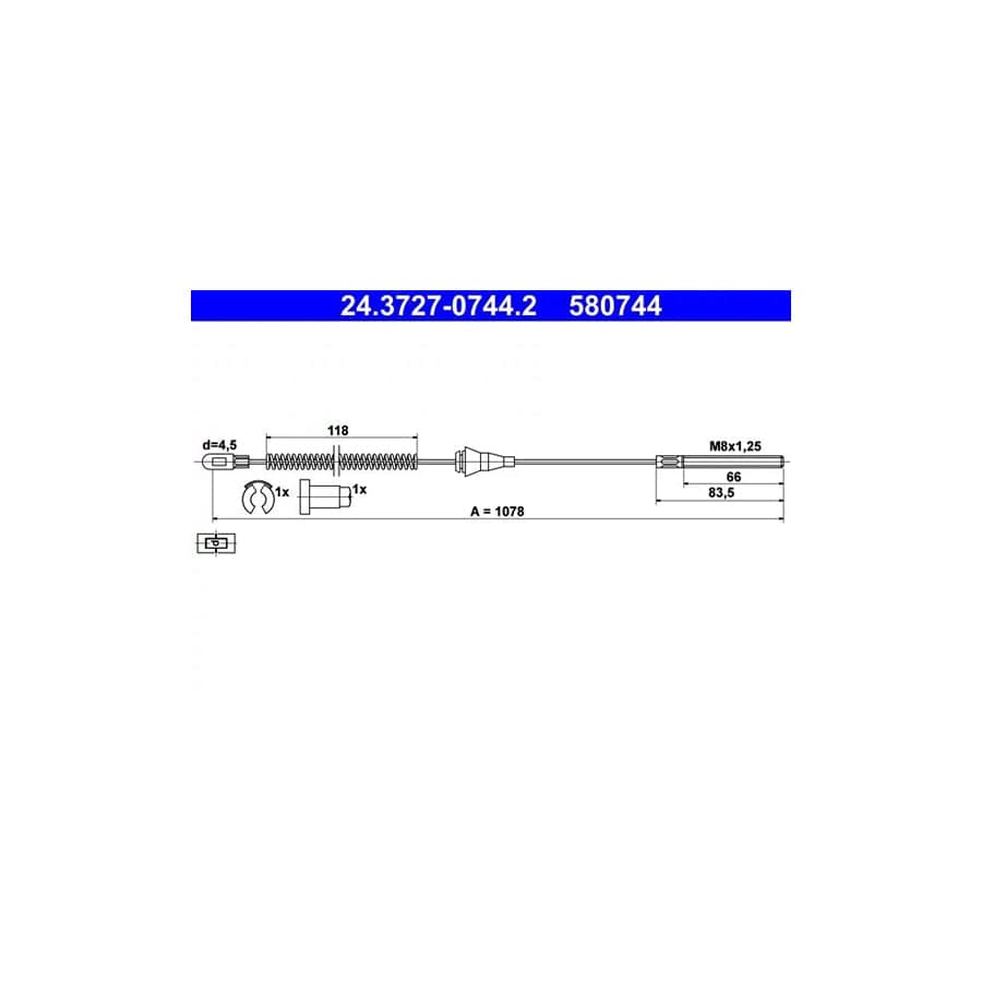 ATE 24.3727-0744.2 Hand Brake Cable
