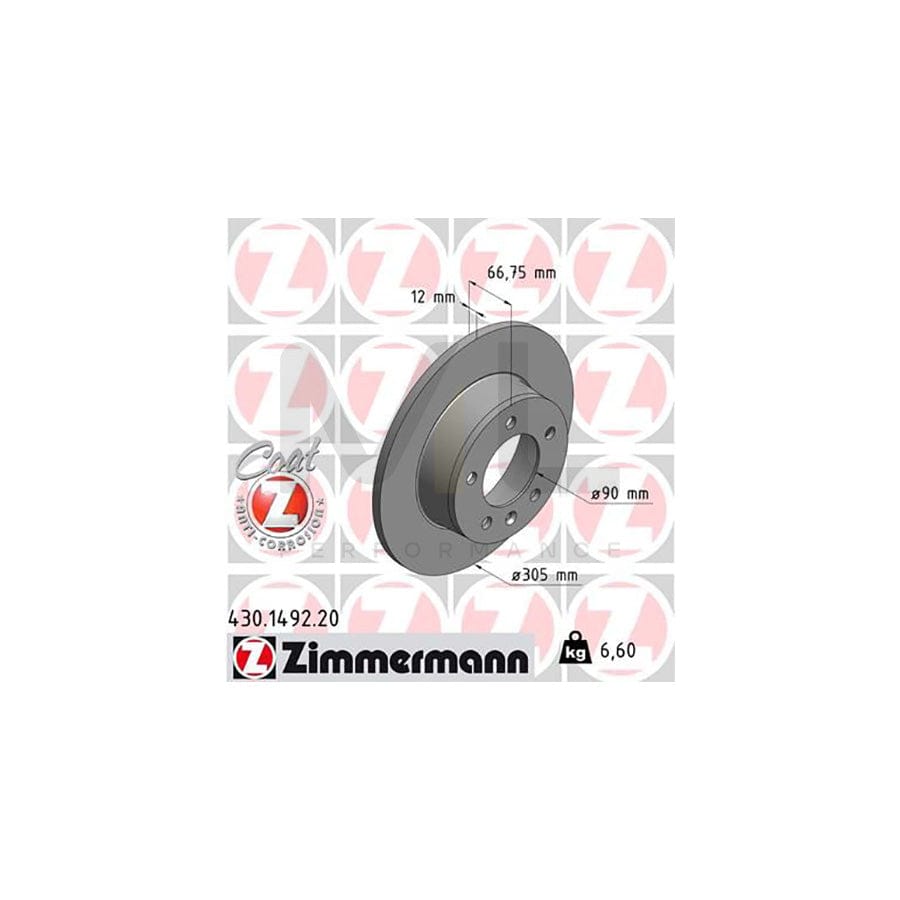 ZIMMERMANN COAT Z 430.1492.20 Brake Disc Solid, Coated  - 1 piece