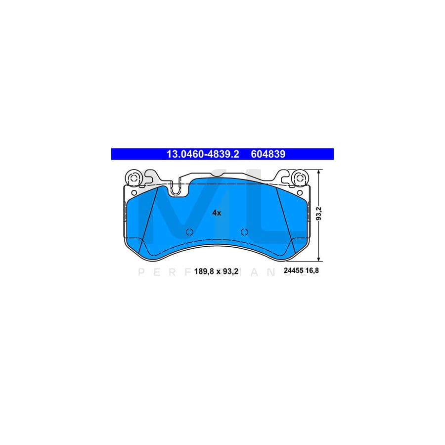 ATE 13.0460-4839.2 Brake pad set excl. wear warning contact, prepared for wear indicator
