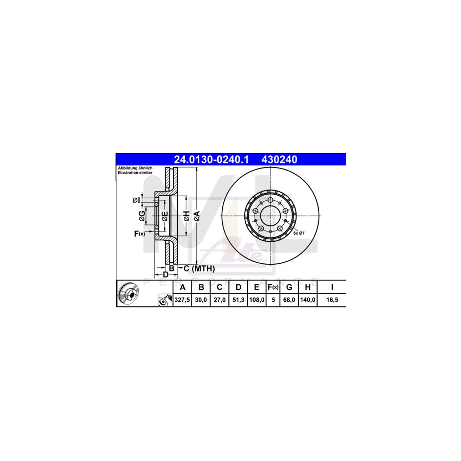 ATE 24.0130-0240.1 Brake Disc for VOLVO XC90 I (C, 275) Vented, Coated, High-carbon  - 1 piece