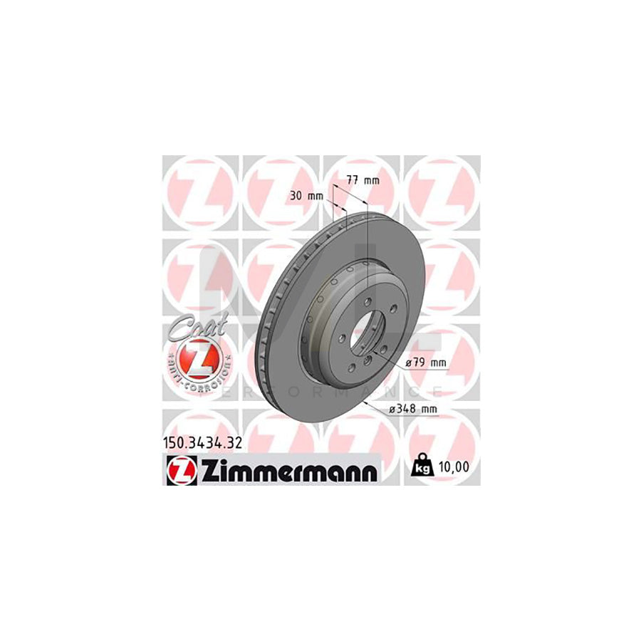 ZIMMERMANN FORMULA F COAT Z 150.3434.32 Brake Disc Internally Vented, Two-piece brake disc, Coated, High-carbon  - 1 piece