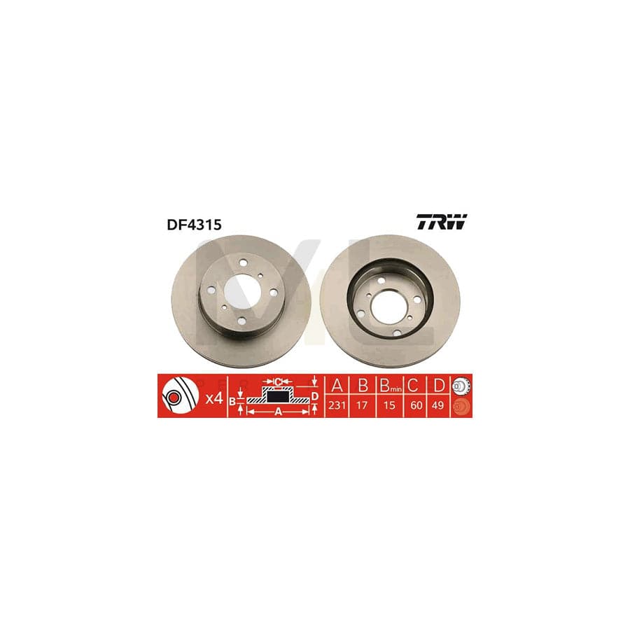 TRW DF4315 Brake Disc Vented, Painted | ML Performance Car Parts