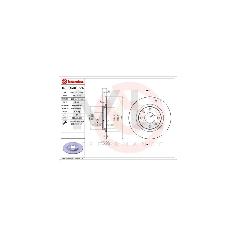 BREMBO 08.9600.24 Brake Disc for CITROEN BX Solid, with bolts/screws | ML Performance Car Parts