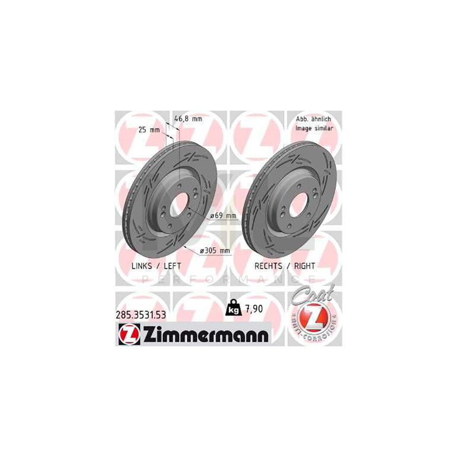 ZIMMERMANN 285.3531.53 Brake Disc Internally Vented, Slotted, Coated  - 1 piece