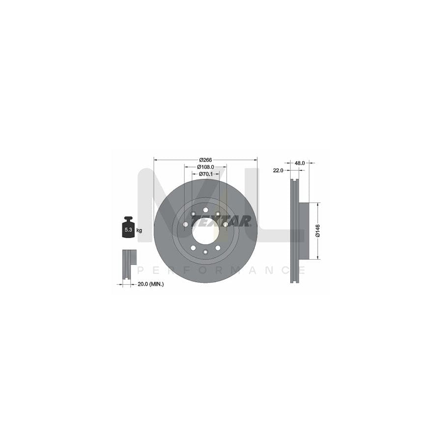 TEXTAR PRO 92269003 Brake Disc for PEUGEOT 308 Internally Vented, Coated, without wheel hub, without wheel studs | ML Performance Car Parts