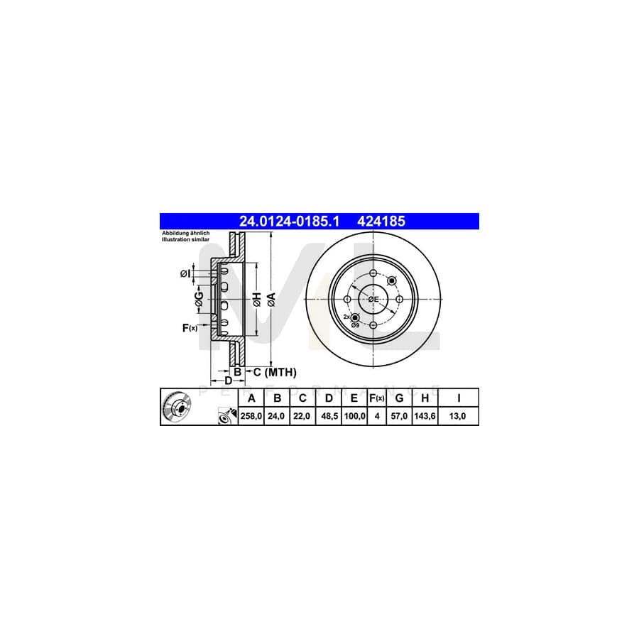 ATE 24.0124-0185.1 Brake Disc Vented, Coated  - 1 piece