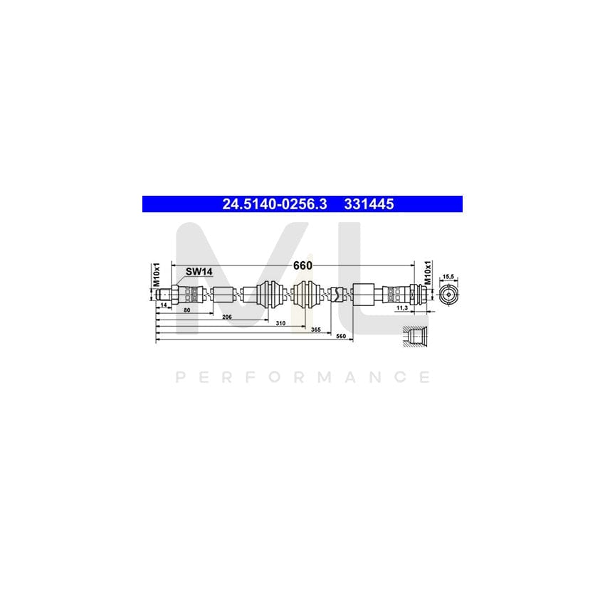 ATE 24.5140-0256.3 Brake Hose 660mm, M10x1