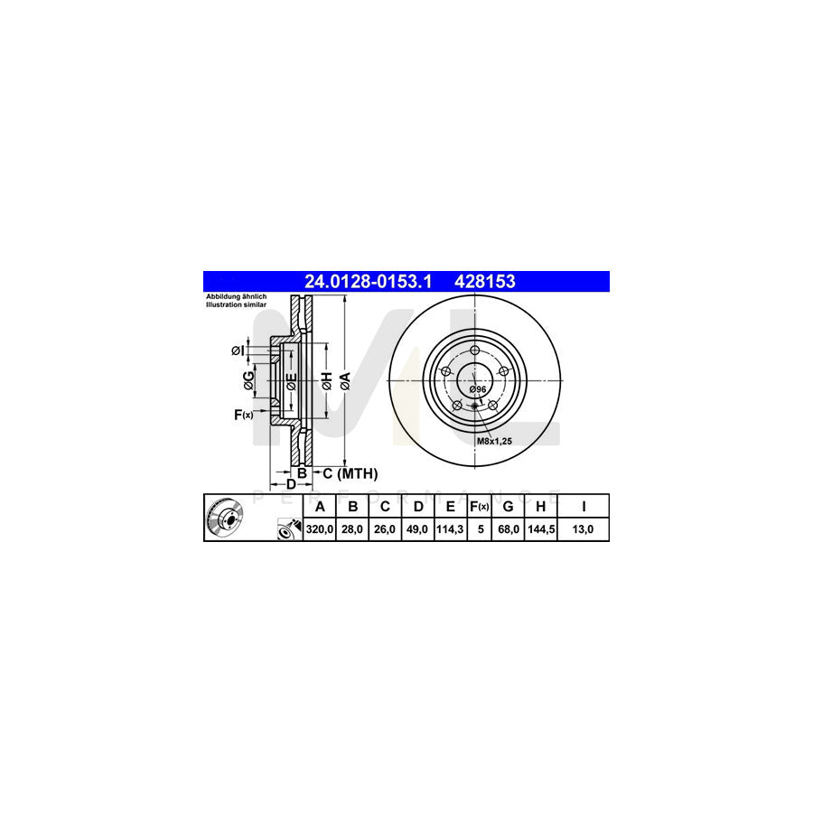 ATE 24.0128-0153.1 Brake Disc Vented, Coated, High-carbon  - 1 piece