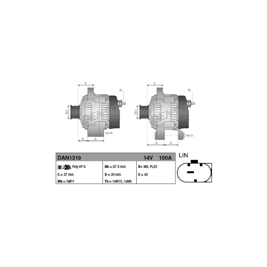 DENSO DAN1319 Alternator