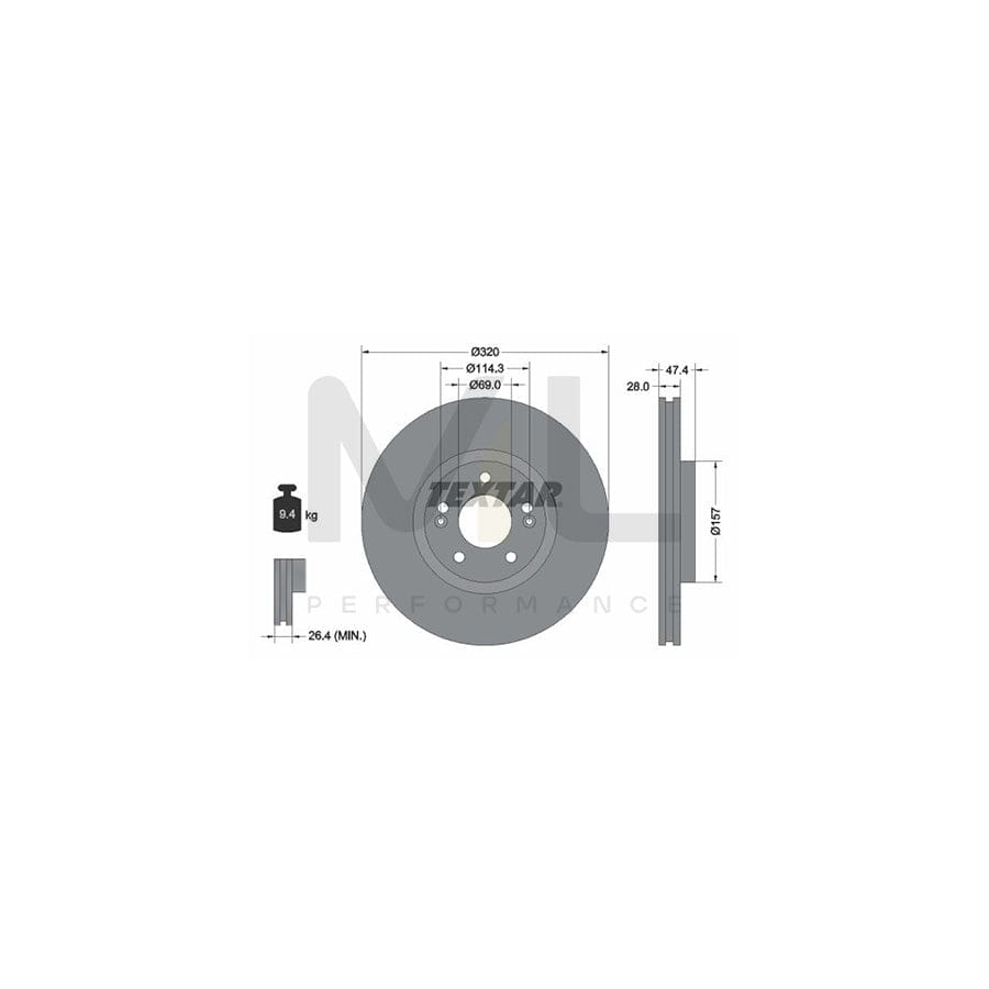 TEXTAR 92237805 Brake Disc Internally Vented, Coated, High-carbon, without wheel hub, without wheel studs | ML Performance Car Parts