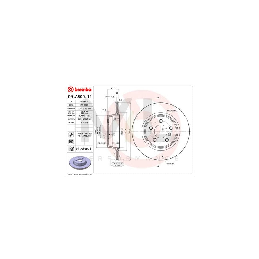BREMBO COATED DISC LINE 09.A800.11 Brake Disc Internally Vented, Coated, High-carbon, with bolts/screws | ML Performance Car Parts