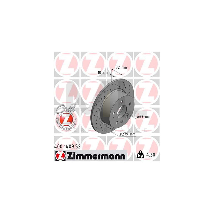 ZIMMERMANN SPORT COAT Z 400.1409.52 Brake Disc Perforated, Solid, Coated  - 1 piece