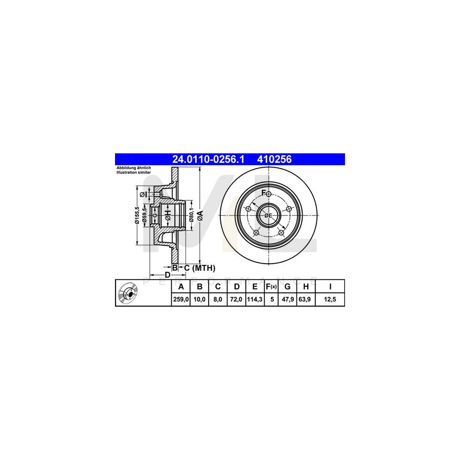 ATE 24.0110-0256.1 Brake Disc for MAZDA 626 III Estate (GV) Solid  - 1 piece