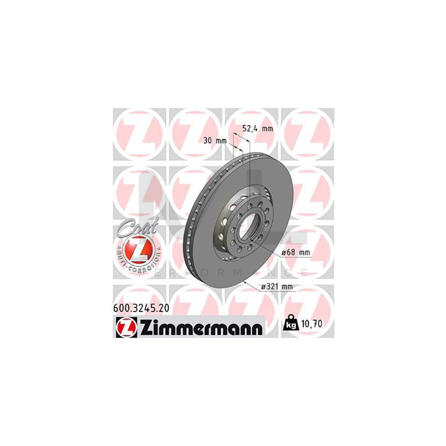 ZIMMERMANN COAT Z 600.3245.20 Brake Disc for VW PASSAT Externally Vented, Coated, High-carbon  - 1 piece