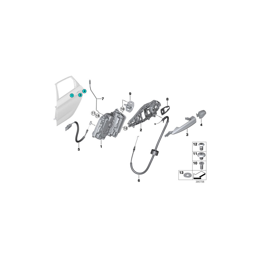 Genuine BMW 51227331289 F45 Bowden Cable, Outside Door Handle, Rear (Inc. 220d, 216d & 225iX) | ML Performance US Car Parts
