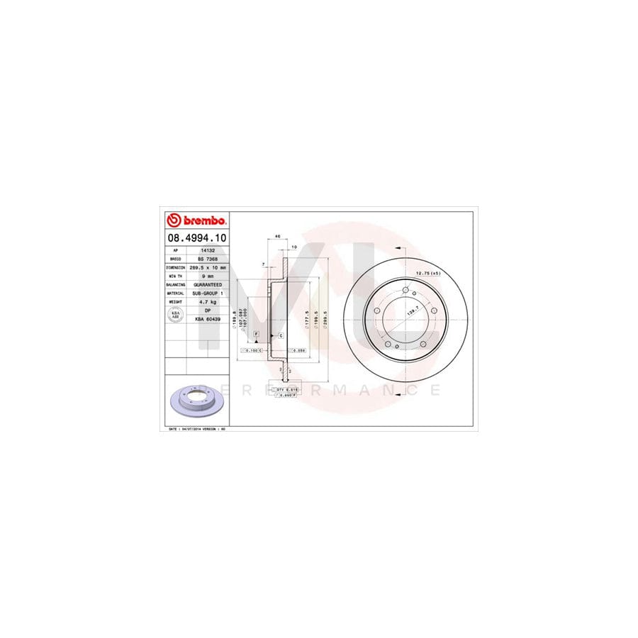 BREMBO 08.4994.10 Brake Disc Solid | ML Performance Car Parts