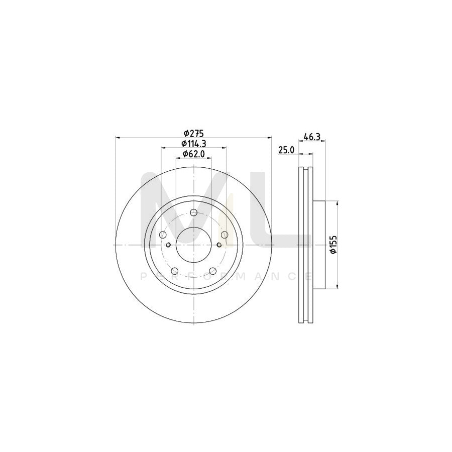 HELLA PRO 8DD 355 117-361 Brake Disc Internally Vented, Coated, without wheel hub, without wheel studs