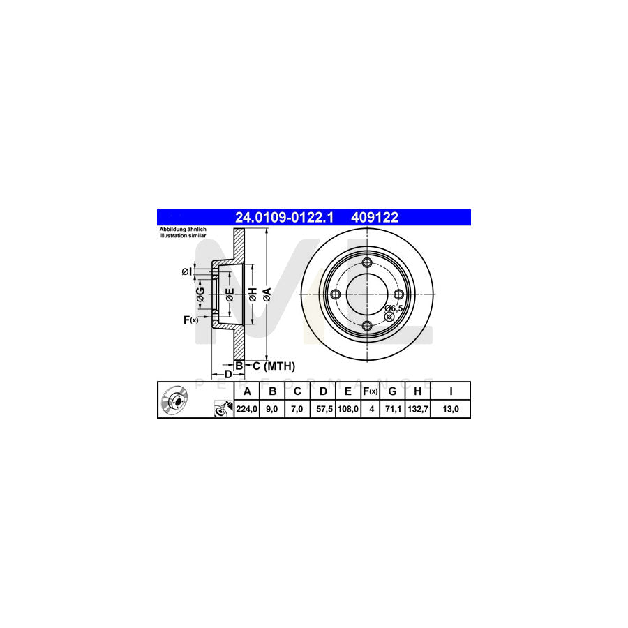 ATE 24.0109-0122.1 Brake Disc for CITROEN XANTIA Solid, Coated  - 1 piece