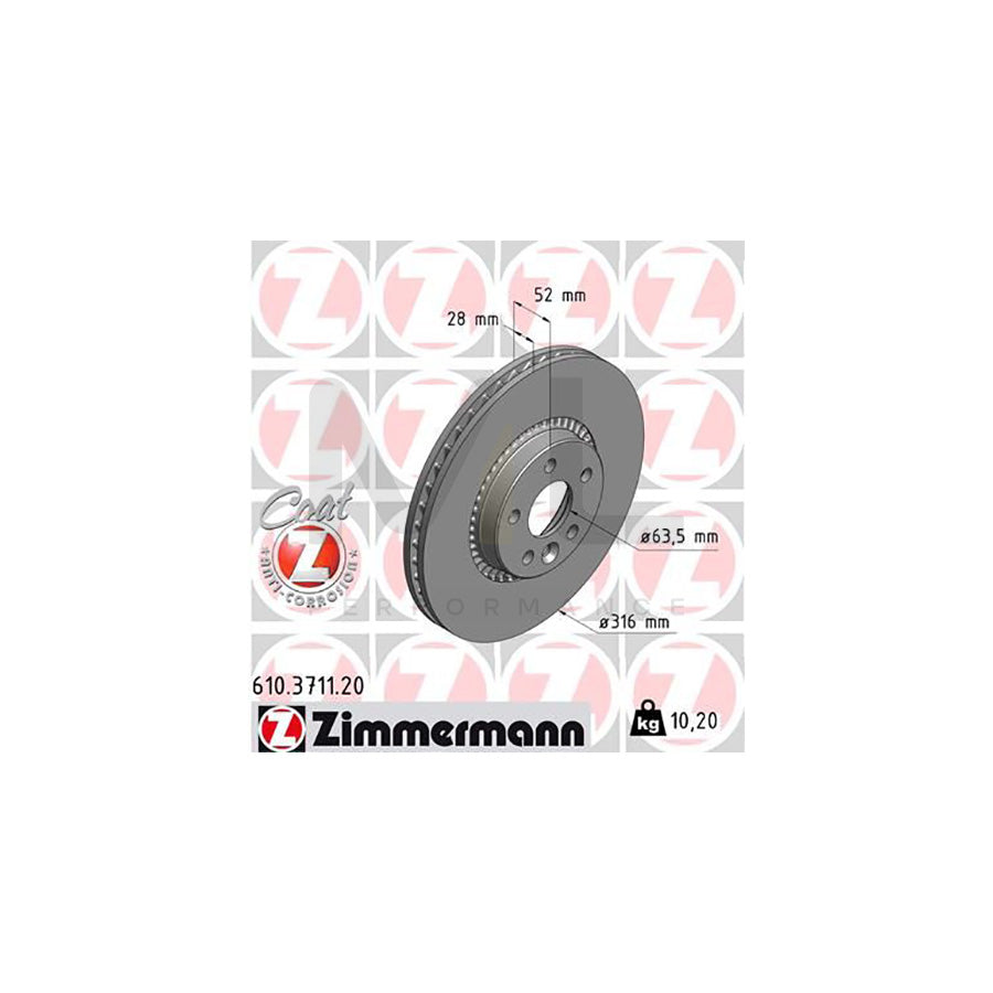 ZIMMERMANN COAT Z 610.3711.20 Brake Disc Externally Vented, Coated  - 1 piece