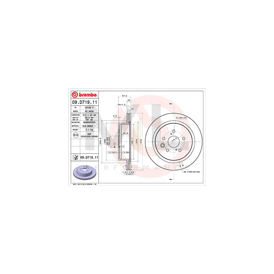BREMBO 09.D719.11 Brake Disc Internally Vented, Coated | ML Performance Car Parts