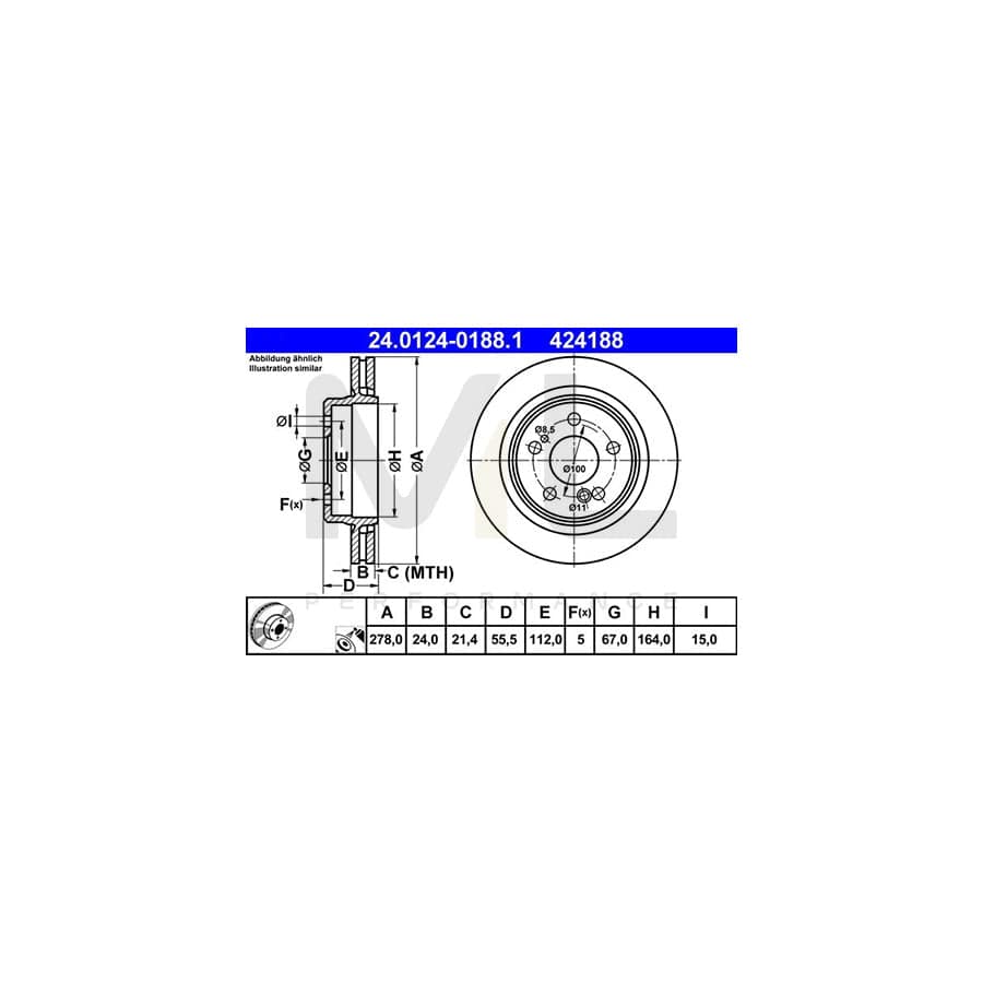 ATE 24.0124-0188.1 Brake Disc Vented, Coated, Alloyed / High-carbon  - 1 piece