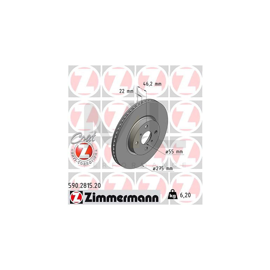 ZIMMERMANN COAT Z 590.2815.20 Brake Disc for TOYOTA YARIS Internally Vented, Coated  - 1 piece