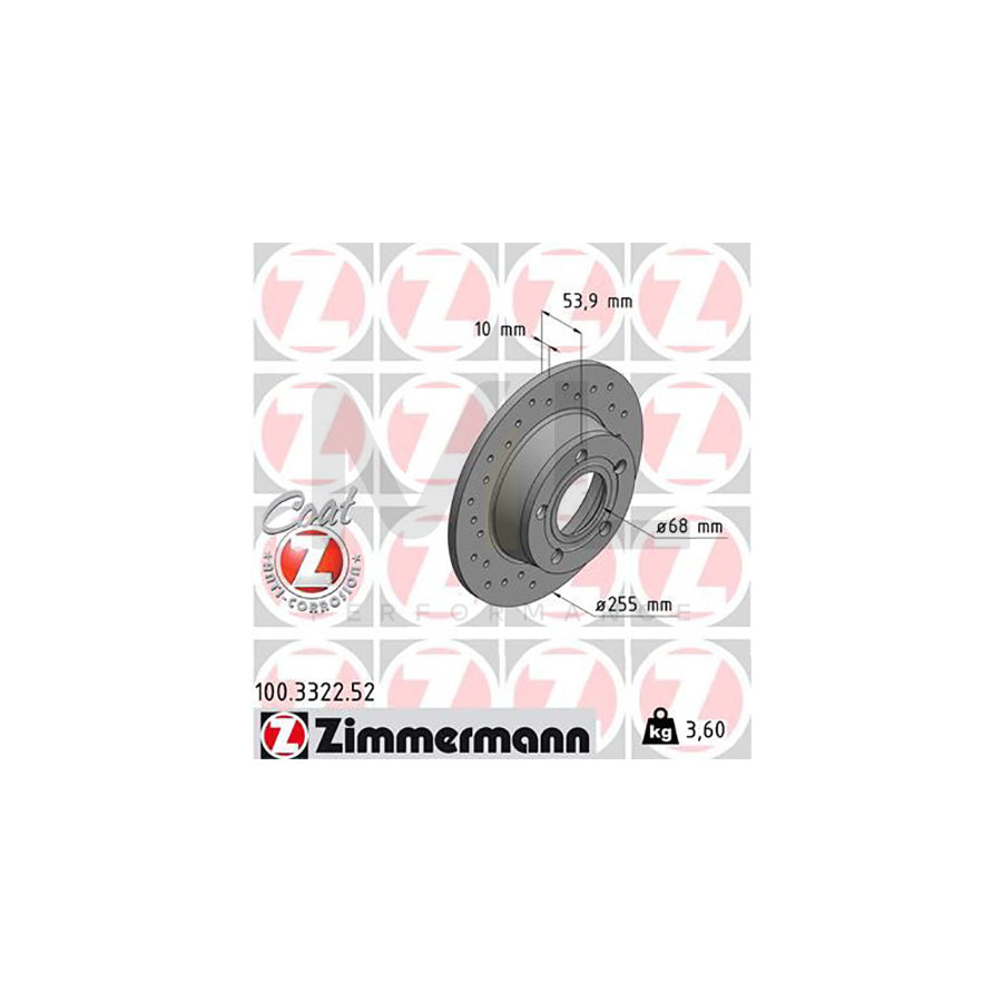ZIMMERMANN SPORT COAT Z 100.3322.52 Brake Disc for AUDI A6 Perforated, Solid, Coated  - 1 piece