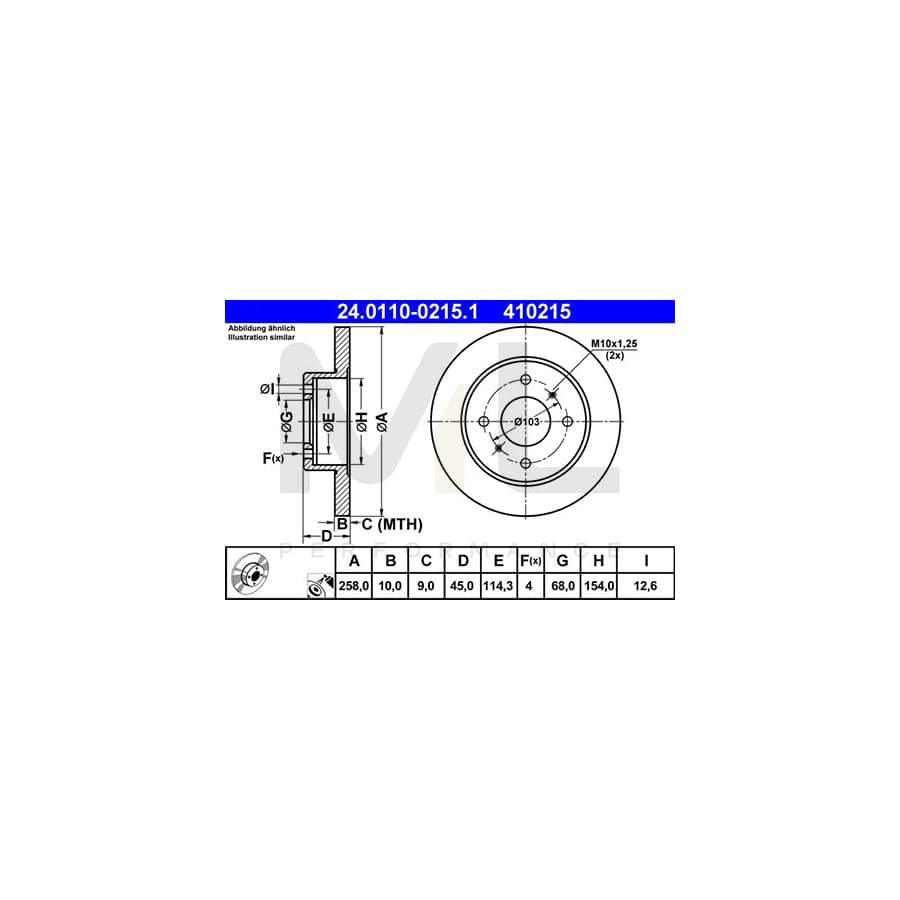 ATE 24.0110-0215.1 Brake Disc Solid, Coated  - 1 piece