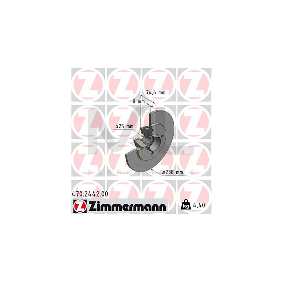 ZIMMERMANN 470.2442.00 Brake Disc Solid, with ABS sensor ring, with nut, with splash protection cover, with wheel bearing  - 1 piece