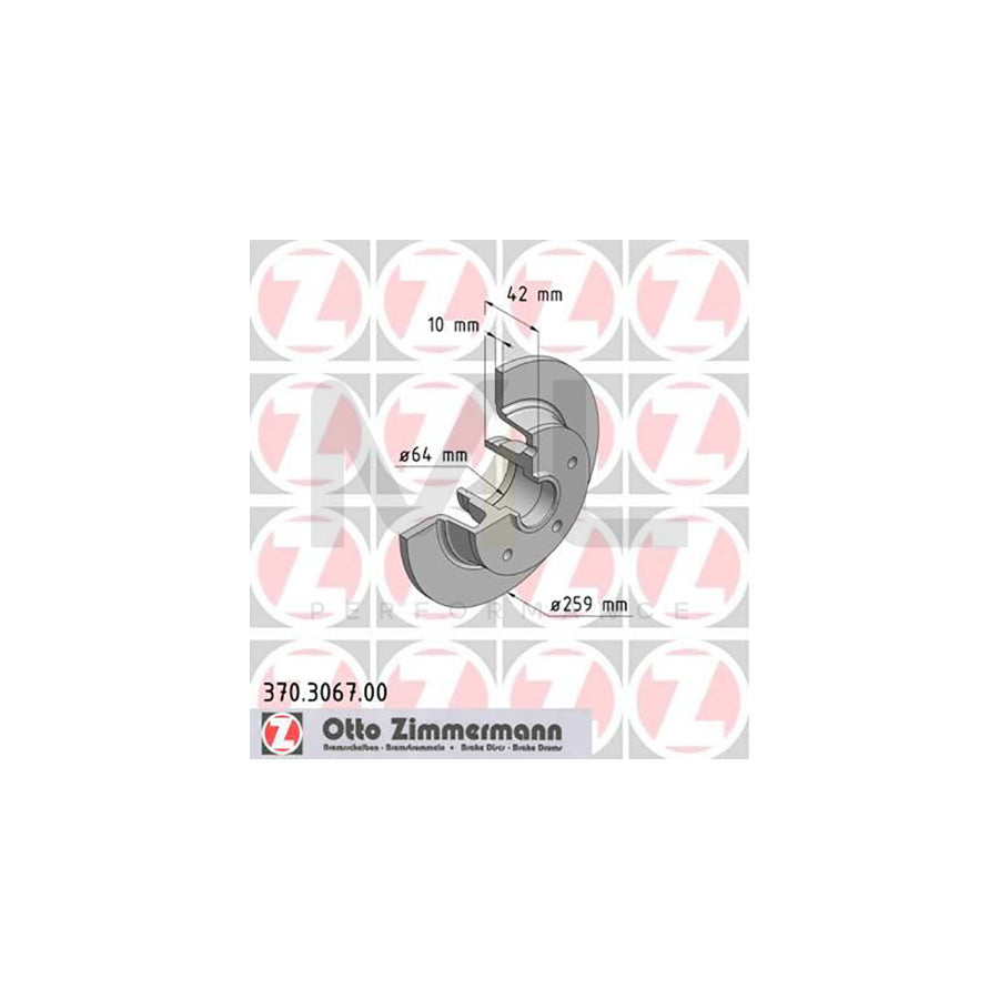 ZIMMERMANN 370.3067.00 Brake Disc for MAZDA 626 III Estate (GV) Solid  - 1 piece