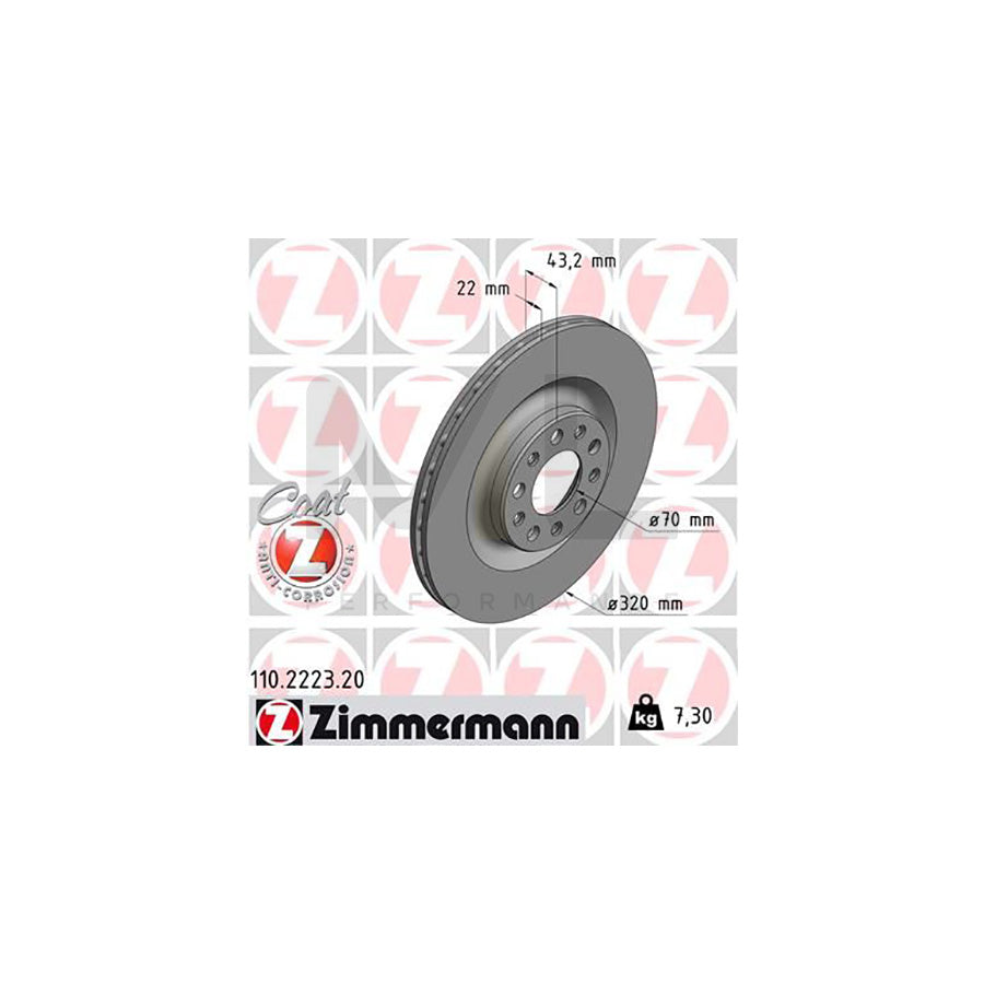 ZIMMERMANN COAT Z 110.2223.20 Brake Disc Internally Vented, Coated  - 1 piece