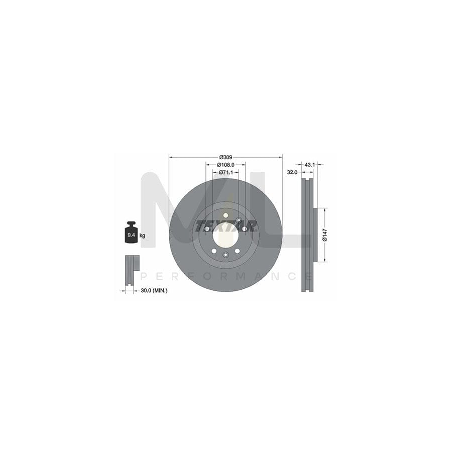 TEXTAR 92111900 Brake Disc for PEUGEOT 607 Saloon Internally Vented, without wheel hub, without wheel studs | ML Performance Car Parts
