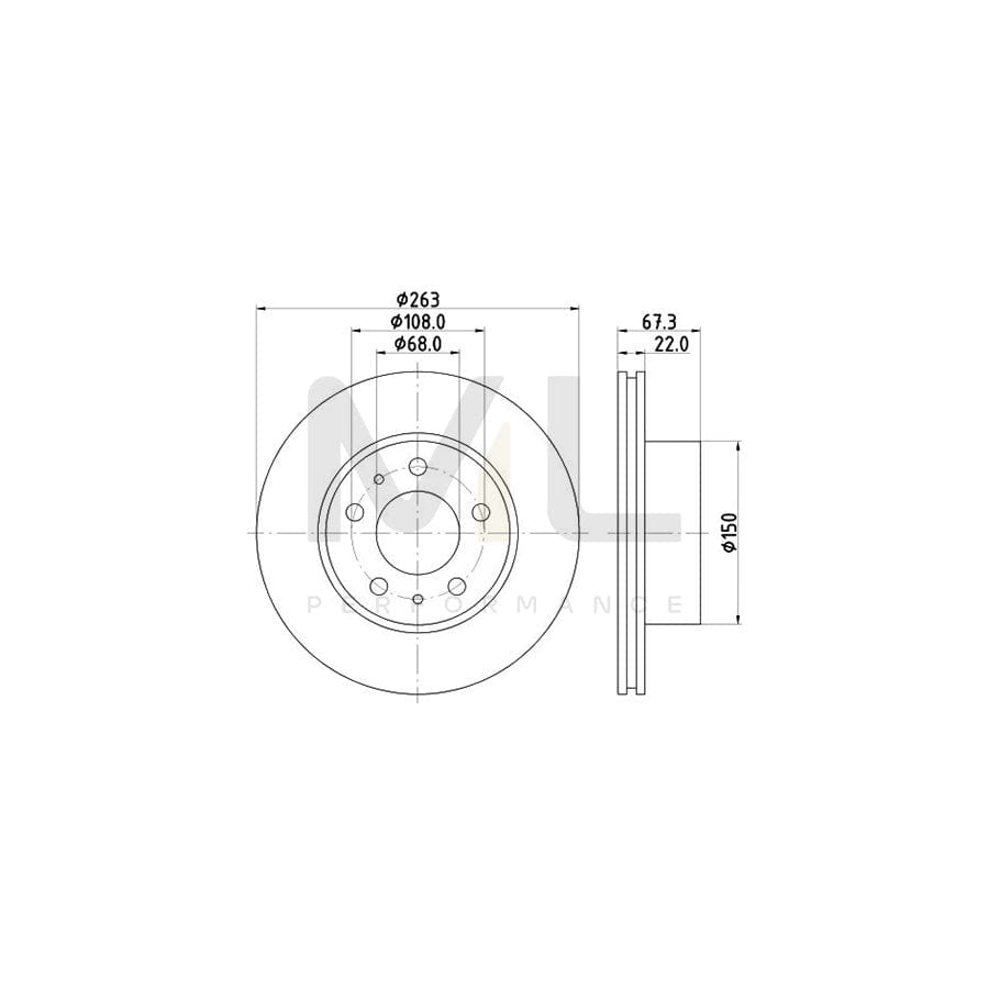 HELLA 8DD 355 100-341 Brake Disc Internally Vented, without wheel hub, without wheel studs