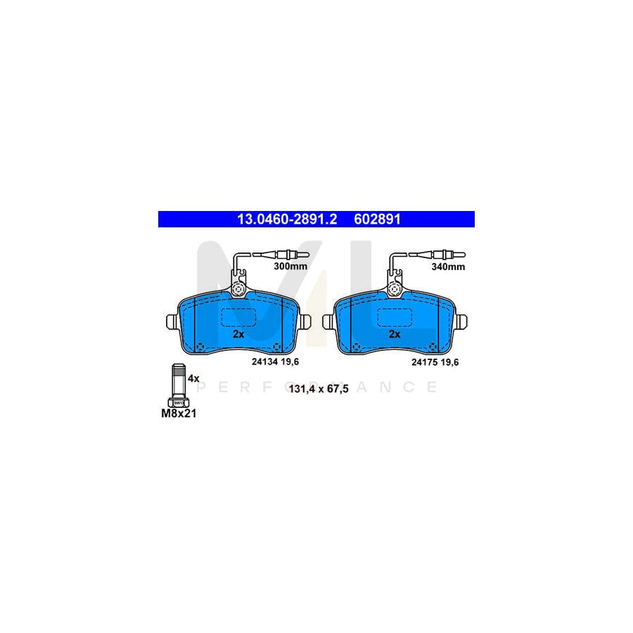 ATE 13.0460-2891.2 Brake pad set for PEUGEOT 407 incl. wear warning contact, with brake caliper screws