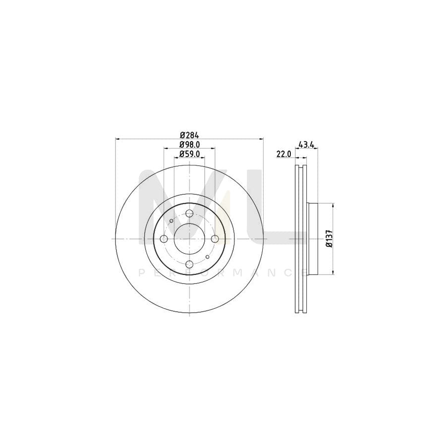 HELLA PRO 8DD 355 102-391 Brake Disc Internally Vented, Coated, without wheel hub, without wheel studs