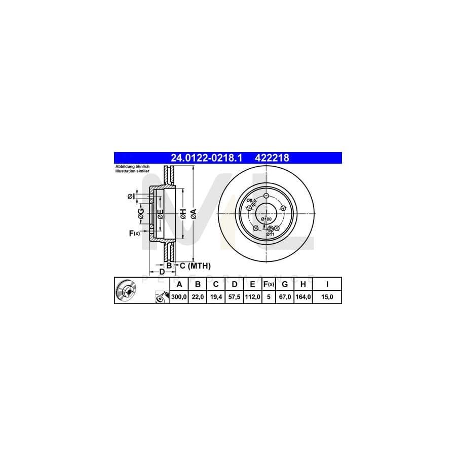 ATE 24.0122-0218.1 Brake Disc Vented, Coated, Alloyed / High-carbon  - 1 piece