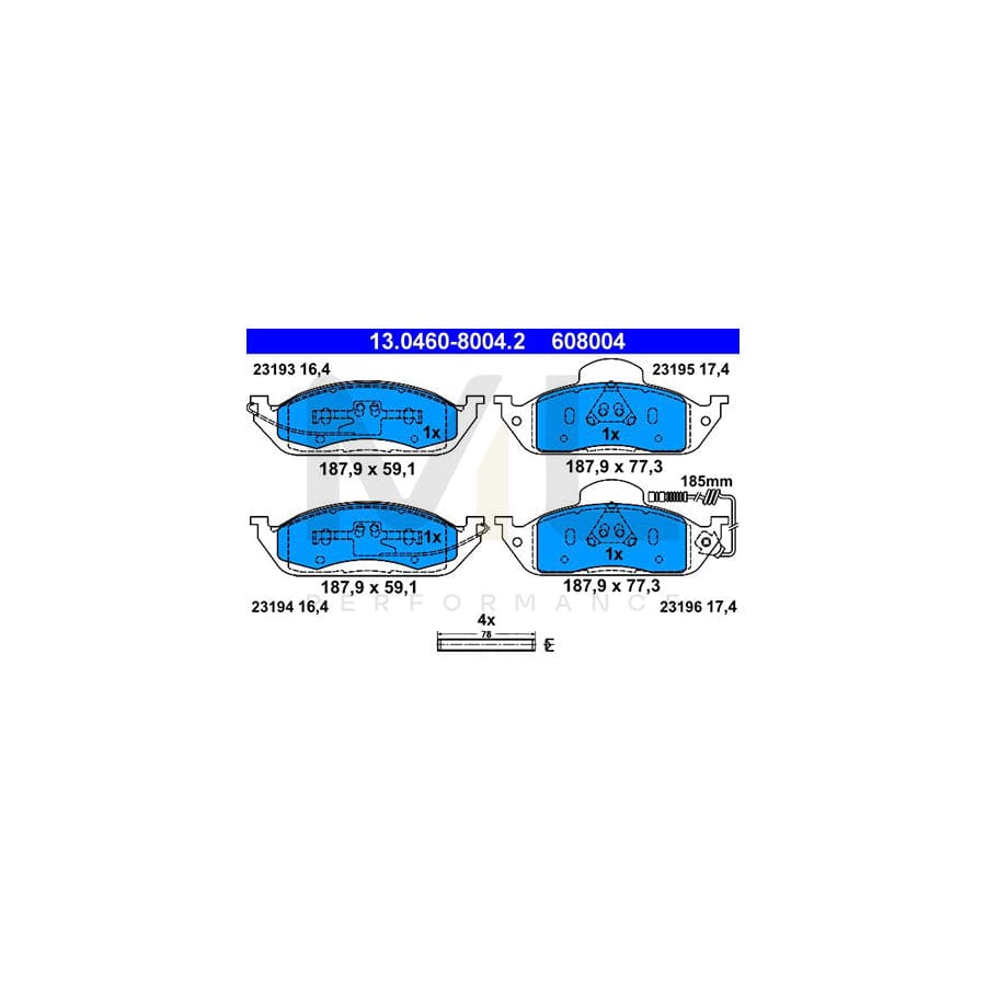 ATE 13.0460-8004.2 Brake pad set suitable for MERCEDES-BENZ ML-Class (W163) incl. wear warning contact, with accessories