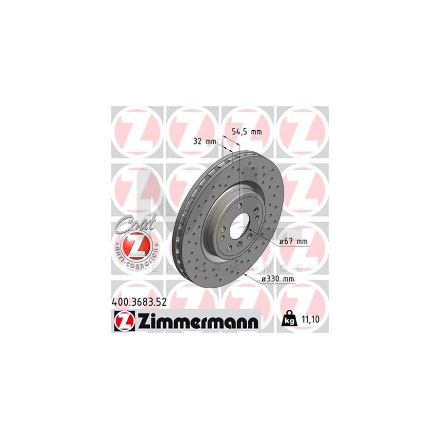 ZIMMERMANN SPORT COAT Z 400.3683.52 Brake Disc Internally Vented, Perforated, Coated, High-carbon  - 1 piece