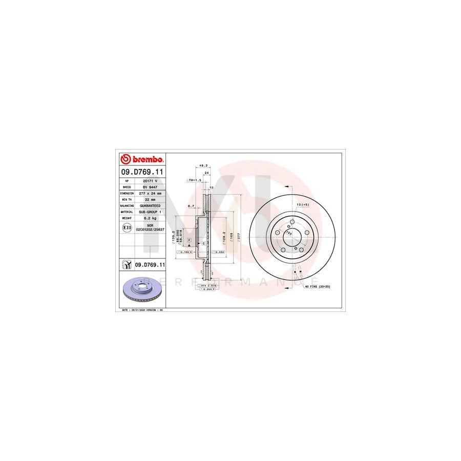 BREMBO 09.D769.11 Brake Disc Internally Vented, Coated | ML Performance Car Parts