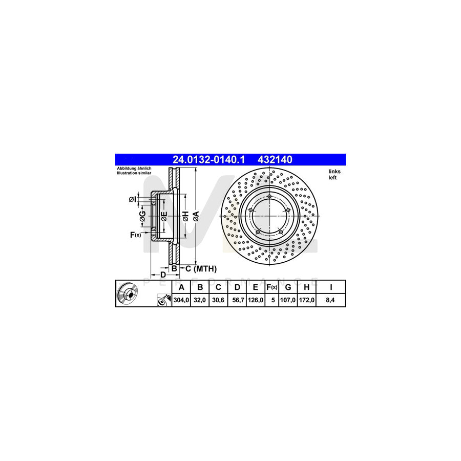 ATE 24.0132-0140.1 Brake Disc for PORSCHE 911 Coupe Perforated / Vented, Coated, Alloyed / High-carbon