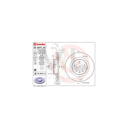 BREMBO 09.8875.30 Brake Disc Internally Vented, High-carbon | ML Performance Car Parts