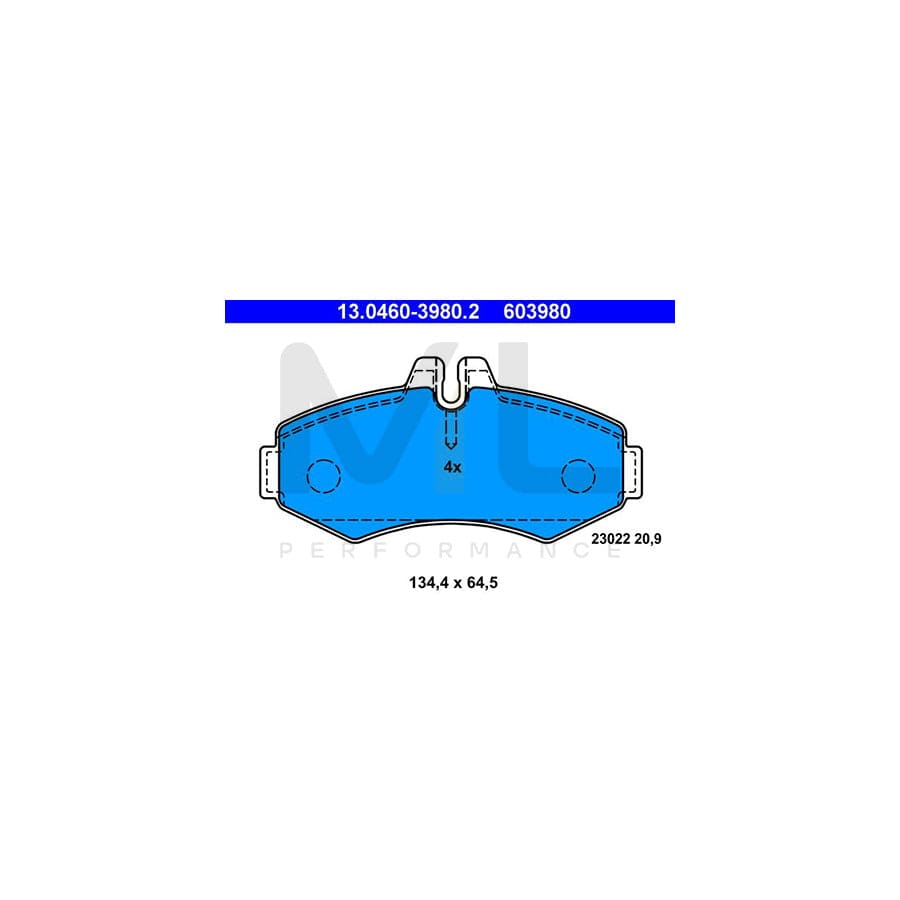 ATE 13.0460-3980.2 Brake pad set excl. wear warning contact, prepared for wear indicator