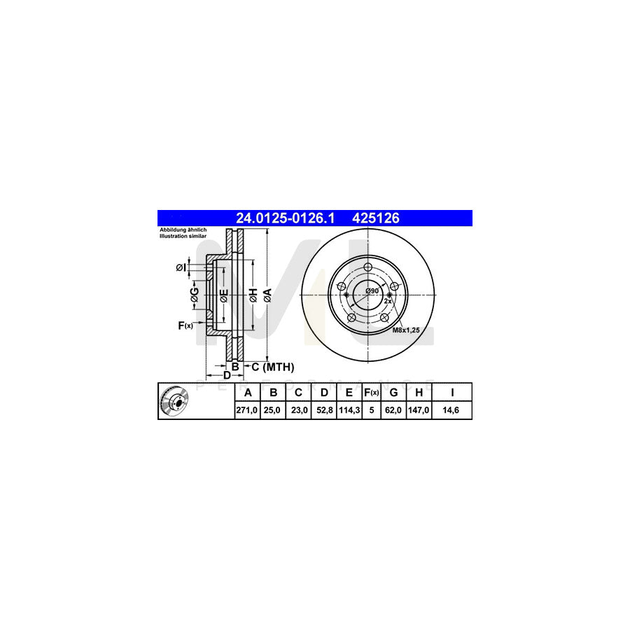 ATE 24.0125-0126.1 Brake Disc for TOYOTA Previa / Estima I (XR10, XR20) Vented  - 1 piece