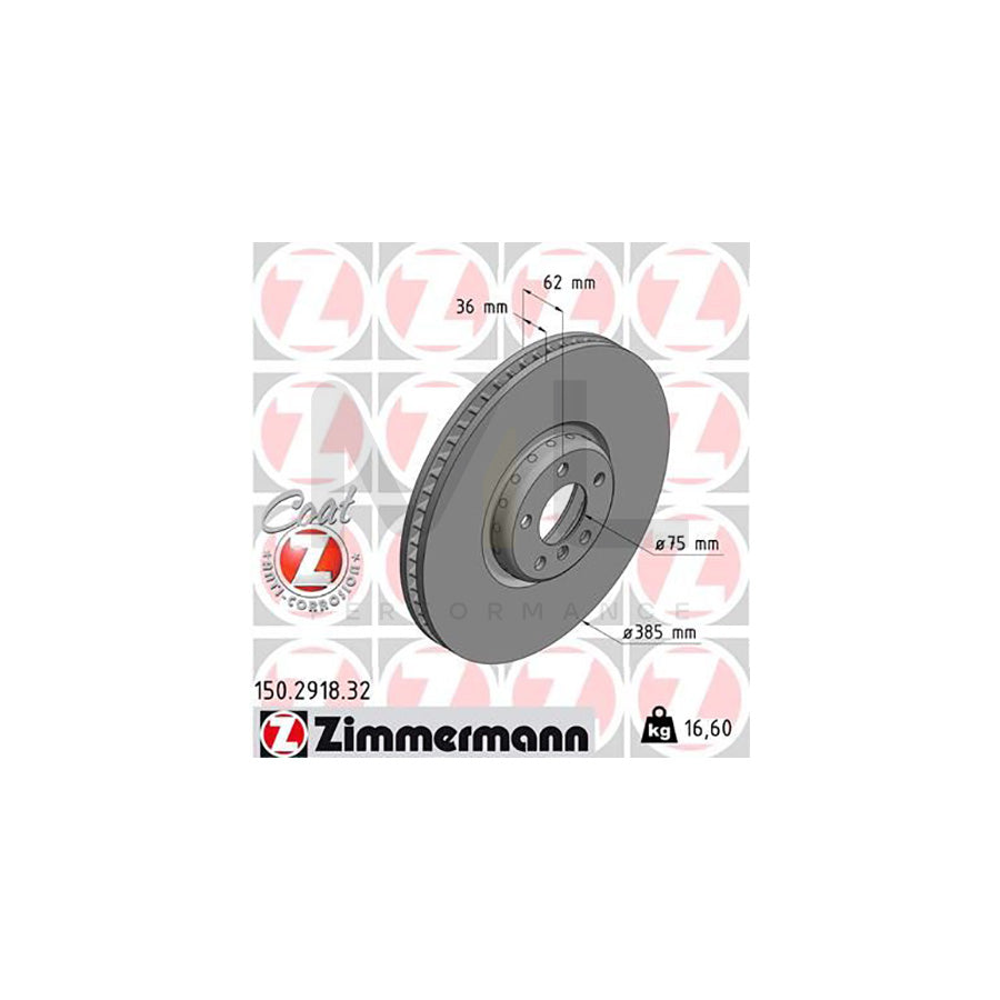 ZIMMERMANN FORMULA F COAT Z 150.2918.32 Brake Disc Internally Vented, Two-piece brake disc, Coated, High-carbon