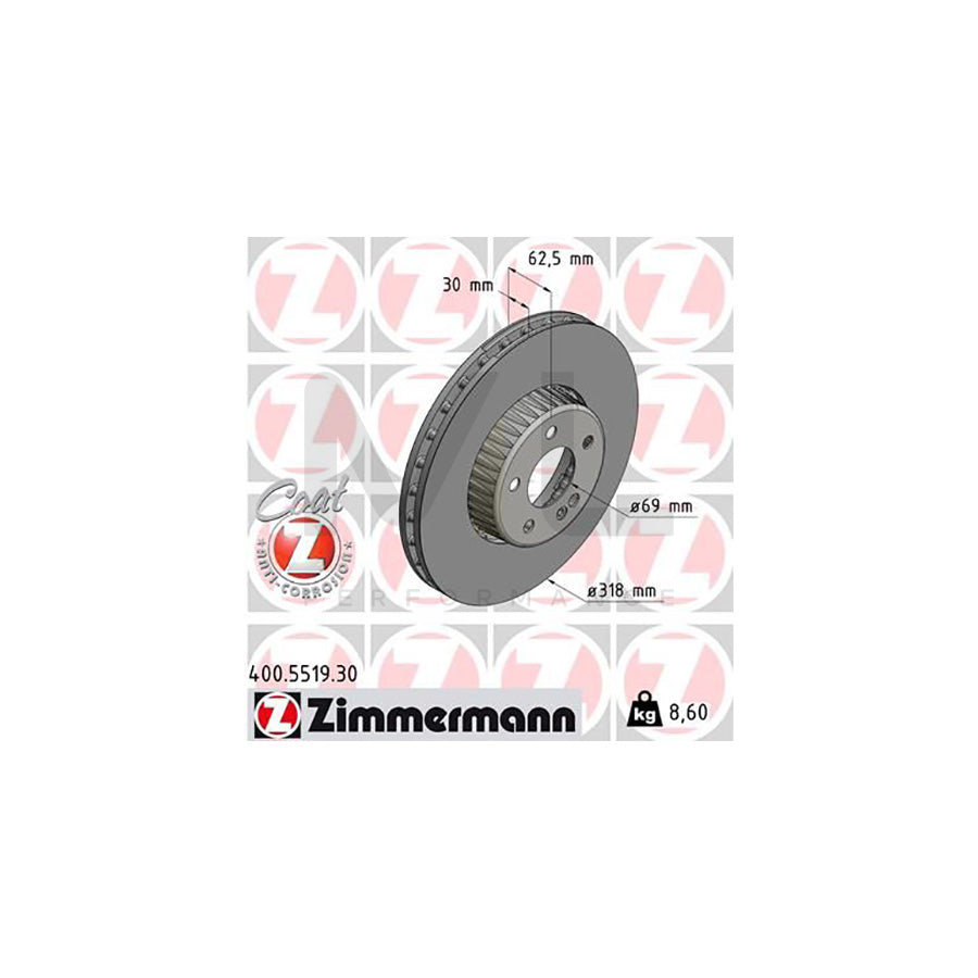 ZIMMERMANN 400.5519.30 Brake Disc suitable for MERCEDES-BENZ C-Class Two-piece brake disc, Vented, Coated, High-carbon  - 1 piece